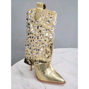 Lauren Lorraine Hana metallic gold embellished stiletto heel
